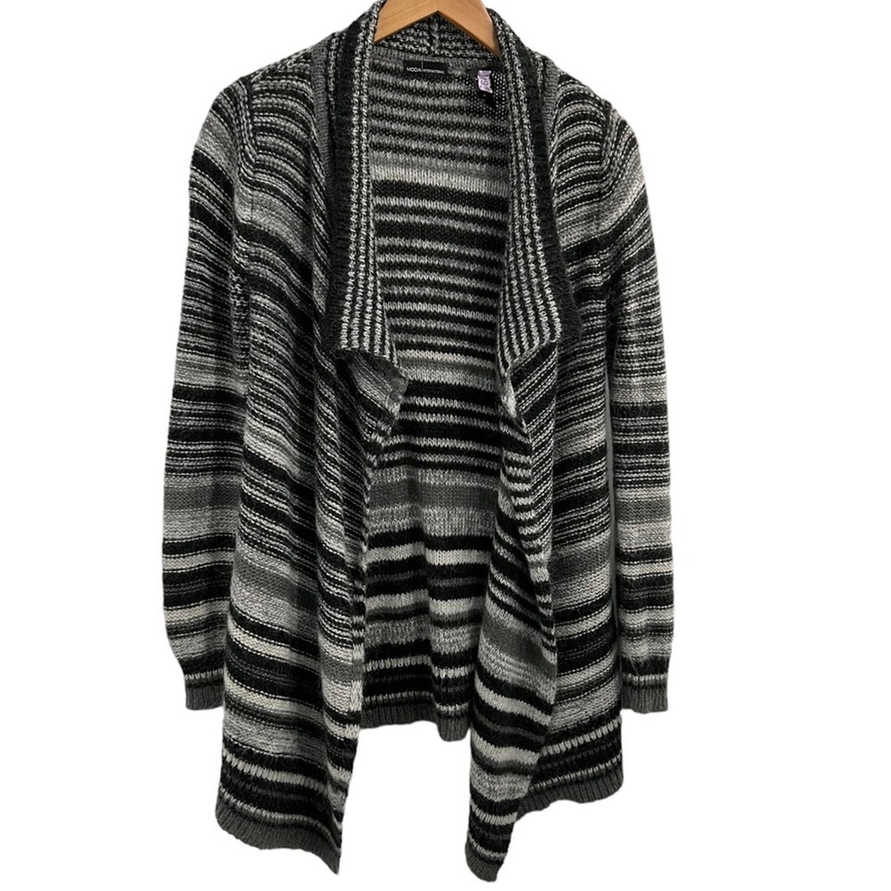 MODA INTERNATIONAL Gray Black Open Mohair Wool Blend Open Cardigan Size Medium